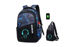 Asge School Backpack for Boys Print Backpack Teenagers Nylon Large School Bag Outdoor Reflective Daypack&comma;Blue&sol;Black