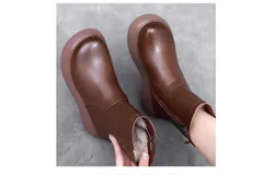 NIAN NIAN HONG QING TING  Snow boots for women winter leather waterproof short boots versatile warm mother cotton shoes outdoor