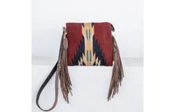 Mz Made Women&apos;s Artisan Made Leather Fringe Bag In Red Oaxacan Textiles