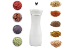 Pepper Grinder&comma; Salt and Pepper Grinder&comma; Salt Grinder&comma; Elegant Wooden Salt and Pepper Grinder&comma; Ceramic Grinder Movement&comma; Refillable Manual Spice Grinder Adjustable Coarseness Salt and Pepper Grinder &lpar;White&rpar;