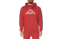 Kappa Men&apos;s Logo Tape Dapet Hoodie In Red&sol;grey&sol;black