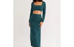 Le Lis Long Sleeve Maxi Dress With Slit In Hunter Green