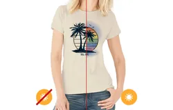 Women Crew Tee - Island Palm Sunset - Beige by DelSol for Women - 1 Pc T-Shirt &lpar;Medium&rpar;