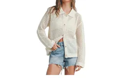 Buttermelon Crochet Button Up Shirt In Ivory