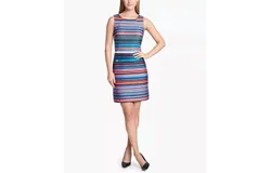 Tommy Hilfiger Striped Scuba Sleeveless Dress In Multicolor