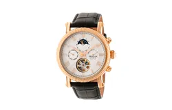 Heritor Automatic Winston Semi-Skeleton Leather-Band Watch - Rose Gold&sol;White