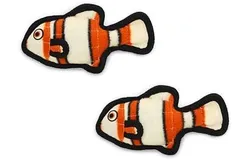 World&apos;s Tuffest Soft Dog Toy Ocean FishSqueakers Multiple Layers&period; Made Durable&comma; Strong & Tough&period; Interactive Play &lpar;Tug&comma; Toss & Fetch&rpar;&period;Machine Washable & Floats &lpar;Junior 2 Pack&comma; Orange&rpar;