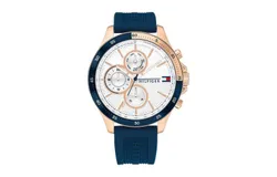Reloj Tommy Hilfiger Hombre &vert; Coleccion Bank &vert; Modelo 1791778 &vert; Caja Redonda &vert; Ø 46mm Acero inoxidable &vert; Cierre Hebilla &vert; Movimiento Cuarzo &vert; Dial Blanco &vert; Cristal Mineral &vert; Correa Silicona Azul &vert; 50m &sol; 5 ATM &vert; Línea Lujo