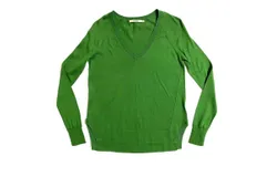 J Brand Women&apos;s V-Neck Cotton Side Slits Relaxed Sweater In Green