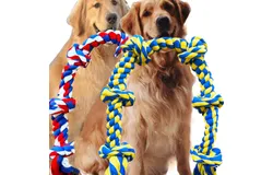 6 Knot 2 Pack 3&period;6 Feet Large Dog Chew Rope Heavy Duty Aggressive Chewer Durable Tough Toys Interactive Tug of War Play Outdoor Chewing Tugging Breed Pull Long Pulling Toy Pitbull&comma; Blue&Red