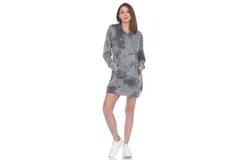 White Mark Women&apos;s Hoodie Tie Dye Sweatshirt Dress Charcoal Tie Dye Large