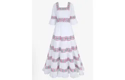 Pink City Prints Celine Dress In Rose Cross Stitch