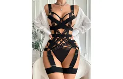 Lilosy Sexy Harness Bodysuit Lingerie Rave Outfits&comma;BLck&sol;S