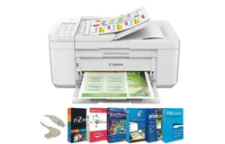 Canon PIXMA TR4720 Wireless All-in-One Printer &lpar;White&rpar; &plus; 10FT Angle USB 2&period;0 Certified 480MBPS Type A Male To B Male Cable&comma; Beige &plus; Tech Smart USA Printer Essentials Digital Download Card for PC