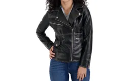 Nine West Faux Leather Biker Jacket In Black