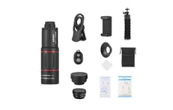 APEXEL APL-T18XBZJ5 Telephoto 4 in 1 Cellphone Lens Universal Kit 18X Mobile Phone Telephoto Lens 198° Fisheye Lens 0&period;63X Wide Angle 15X Macro Lens with Remote Shutter Mini Tripod Phone Holder for iPhone Samsung Huawei Xiaomi Most Smartphones