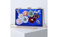 Women&apos;s Chain Wallet Transparent Acrylic Flower Clutch with Gold Chain Strap Wedding Wallet &lpar;Blue&rpar;