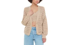 Dex Crochet Cardigan In Deep Taupe