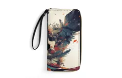 Vintage Guitar With Wings Wallet for Womens PU Leather Zip Around Wallers Clutch Wristlet Travel Long Purse