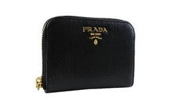 Prada Black Vitello Leather Gold Zip Coin Purse Wallet