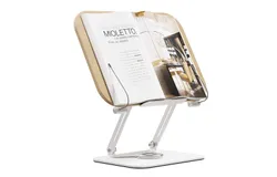 Desktop Book Stand for Reading with 360° Rotating Base Plywood Panel & Page Clips Foldable and Angle Adjustable for Cooking Book Holder Textbook Recipe Magazine Document Storybook Cookbook Sheet