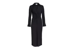 Cinq A Sept Women Mckenna Twist Waist Bell Sleeve Midi Shirt Dress Black