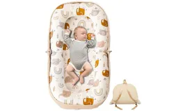 Baby Lounger&comma; Foldable Infant Nest Pillow with Soft Memory Foam Mat&comma; Cover with Adorable Pattern&comma; Converts to Backpack for Easy Travel&comma; 0-12 Months&comma; White