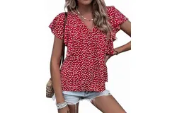 Shewin Lauren Floral Flutter Sleeve Top In Red