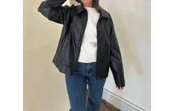 Needii Pepper Oversized Faux Leather Jacket In Black