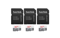 3 Units SanDisk  128GB Ultra UHS-I microSDHC Memory Card with SD Adapter