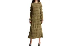 Ghospell Keily Fuffled Midi Dress In Old Gold