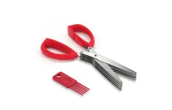 Herb Scissors Stainless Steel 5 Blade Kitchen Scissors for Chopping Fresh Herbs and Leafy Greens Kitchen Gadgets Kitchen Herb Cutter with Cleaning Comb &lpar;Red&rpar;