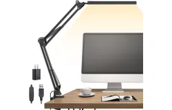 LED Desk Lamp&comma; Swing Arm Desk Light with Clamp&comma; 3 Lighting 10 Brightness Eye-Caring Modes&comma; Reading Desk Lamps for Home Office 360°Spin with USB Adapter & Memory Function white-14W
