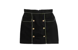 Beulahstyle Women&apos;s Mini Skirt With Gold Trim And Buttons In Black