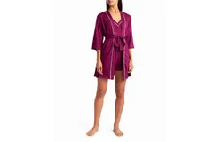 Nicole Miller Peached Jersey Three-Piece Sleepwear Set In Persian Fig