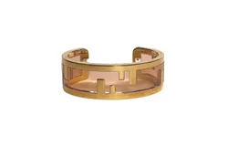 Fendi O&apos;Lock Womens Gold Metal and Dust Pink Plexiglass Small Bracelet