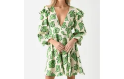 Kitri Cordelia Mini Dress In Green Vine Leaf Print