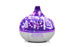 Porseme 400ml Essential Oil Diffuser 3D Glass Aromatherapy Ultrasonic Humidifier - Auto Shut-Off&comma; Timer Setting&comma; BPA Free for Home Hotel Yoga Gift&comma;white wood grain Christmas&comma;
