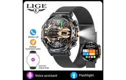 LIGE Smart Watches for Men，1&comma;53&apos;&apos; AMOLED Military Smart Watch for Men with LED-Black（mesh belt -watch strap）