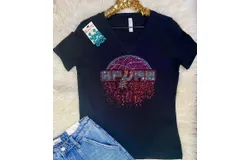 Crystallized By Sparkle Women&apos;s Rhinestone Spurs V-Neck Tee In Black