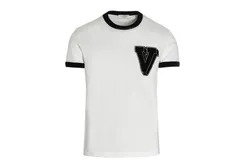 Valentino Garavani Men&apos;s White V Logo Short Sleeve Crew Neck T-Shirt&comma; Black