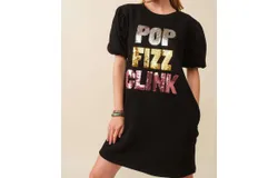 Fantastic Fawn Pop Fizz Clink Sequin Letter Dress In Black