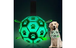 Glow in The Dark Dog Toys Soccer Ball with Straps Light Up Dog Balls for Large Dogs&comma; Interactive Dog Toys with Strap for Tug of War&comma;Puppy Birthday Gifts &lpar;8 Inch&rpar;