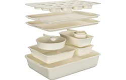 White Marble 10-Piece Bakeware Sets&comma; Nonstick Carbon Steel Baking Sheet & Pans&comma; Stackable Space-Saving Bakeware&comma; Dishwasher Safe&comma; Stain-resistant&comma; PFOAPFOSPTFE Free&comma; Oven Safe Up To 450°F &lpar;230°C&rpar;