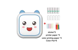 Portable Label Printer with 13 Rolls of Printing Paper&comma; Bluetooth Wireless Sticker Printer&comma; Small Thermal Inkless Photo Printer&comma; Mini Pocket Printer&comma; Suitable for Kids Learning Notes Picture Diary Gift &lpar;Blue&rpar;
