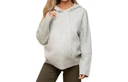 &merci Cable Knit Hoodie Sweater In Grey
