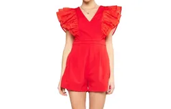 Entro Ruby Ruffle Sleeves Romper In Red