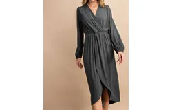 Fsl Apparel Long Sleeve Dress In Charcoal