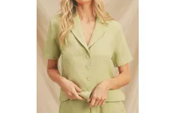 Paper Crane Collared Button Top In Avocado