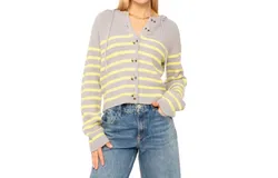 Central Park West Maple Striped Dickey Sweater Jacket In Grey&sol;citron